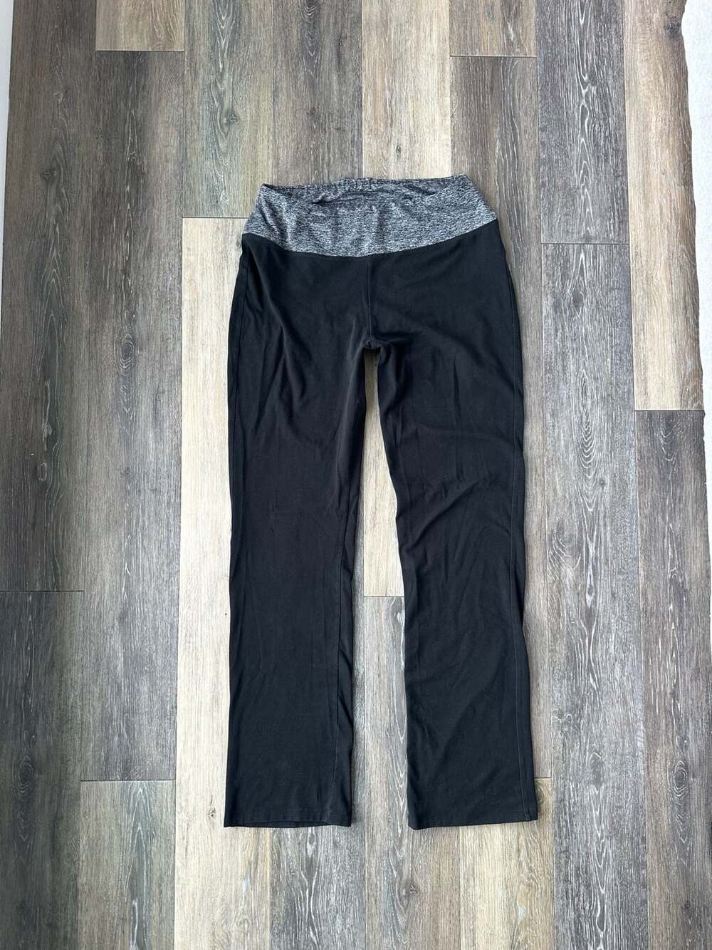 Lildy Fold Over Waistband Yoga Pants Size Large Black Gray Low Rise Y2K